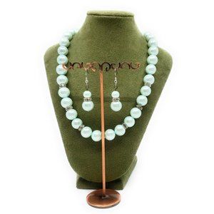 Faux Pearl Necklaces with Matching Earrings Set Aqua Color